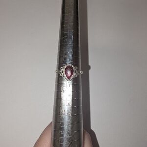 Elegant Silver and Red Teardrop Ring